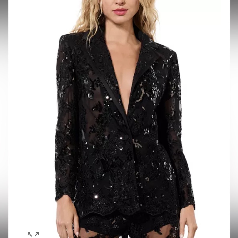 Alice and Olivia
Judith Embellished Sheer Lace Notch Collar Blazer
